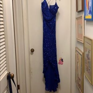 Blue sequined high low dress
